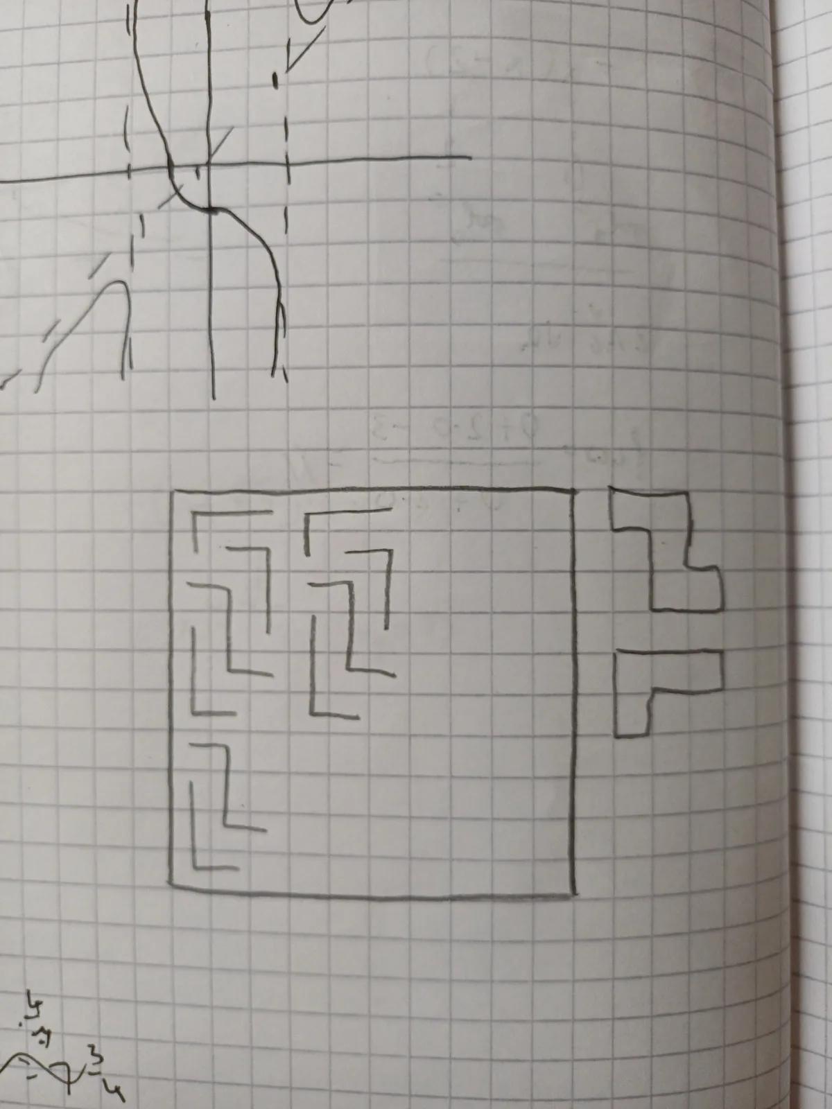 Original notebook sketch with grid paper and early Gridiqxel shape ideas